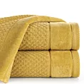 Ręcznik kąpielowy 50x90 cm bawełniany kolor musztardowy o strukturze krateczki z szeroką welurową bordiurą 500 g/m2 FRIDA