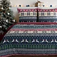 Pościel świąteczna 140x200 cm z bawełny ranforce, kolor granatowy, bordowy z nadrukiem w stylu skandynawskim SKANDY