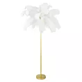 Lampa stojąca do salonu biało, złota FERI na metalowej podstawie z efektownym abażurem z naturalnych strusich piór