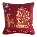 Poszewka na poduszkę 45x45 cm welwetowa, czerwona ze świątecznym motywem pierników GINGER