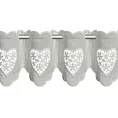 Tkanina firanowa zazdrostka z etaminy zdobiona haftowanymi ażurowymi sercami