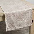 Bieżnik na stół kremowy 40x140 cm welwetowy GOJA z błyszczącym nadrukiem w formie liści miłorzębu PIERRE CARDIN
