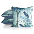 Poszewka na poduszkę 45x45 cm welwetowa jasnoniebiesko, ciemnoniebieska z roślinnym nadrukiem VELVET 202