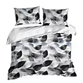 Pościel 160x200 cm z satyny bawełnianej kolor biały, grafitowy z motywem roślinnym SPRING 75