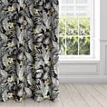 Zasłona czarno, stalowa zdobiona wzorem botanicznym z welwetu 140x250 cm przelotka - LOREN