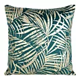 Poszewka na poduszkę 45x45 cm welwetowa ciemnoturkusowa ze złocistym nadrukiem liści BLINK 26