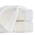 Ręcznik kąpielowy 50x90 cm bawełniany kolor kremowy zdobiony wytłaczanym motywem róż z dodatkiem błyszczącej nici IRIS