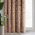 Zasłona brązowo, szampańska ze wzorem liści bananowca z miękkiego welwetu 135x270 cm taśma -TULIA