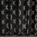Zasłona szyta na taśmie 5 cm czarna z tkaniny welwetowej z geometrycznym błyszczącym nadrukiem
