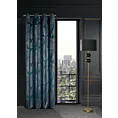 Zasłona granatowo, szampańska z wzorem liści z matowego welwetu 140x250 przelotka - MUSA 2 - Limited Collection