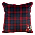 Poszewka na poduszkę welwetowa grantowo, bordowa świateczna z motywem kratki i wypustką na brzegach PETER