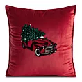 Poszewka na poduszkę 45x45 cm welwetowa kolor czerwony z haftem z samochodem z choinką