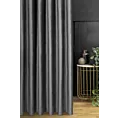 Zasłona szyta na taśmie 5 cm grafitowa z tkaniny welwetowej w pionowe prążki, wykończona obciążnikiem