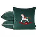 Poszewka na poduszkę 45x45 cm welwetowa kolor zielony z haftem z konikiem na biegunach