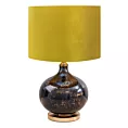 Lampa stołowa KATIE na szklanej podstawie z przecieranego szkła czarno-złota z welwetowym złotym abażurem