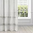 Firana biało, szara zdobiona mereżką, ornamentowym wzorem z welwetu 140x270 cm przelotka ANNE DIVA LINE
