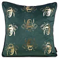 Poszewka na poduszkę 45x45 cm welwetowa kolor ciemnozielony, złocisty z motywem pszczół BILNK