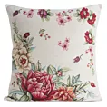 Poszewka na poduszkę 45x45 cm bawełniana, gobelinowa naturalno, czerwona z motywem kwiatów piwonii GRIA