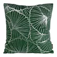 Poszewka na poduszkę 45x45 cm welwetowa ciemnozielona z nadrukiem srebrnych liści miłorzębu BLINK 39