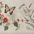 Bieżnik na stół naturalno, czerwony 45x140 cm gobelinowy z nadrukiem letnich kwiatów z motylami