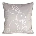 Poszewka na poduszę 45x45 cm welwetowa beżowo, biała zdobiona nadrukiem zajączka WIOSNA 1