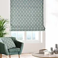 Roleta rzymska miętowo złota z tkaniny w elegancki geometryczny wzór z błyszczącą nicią