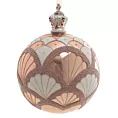 Bombka szklana ze wzorem wachlarzy w stylu art deco zwieńczona misternie zdobioną szklaną koroną