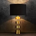 Lampa stołowa do salonu czarno, złota ANGEL o designerskim kształcie z matowym abażurem