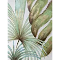 Obraz NATURA ręcznie malowany na płótnie, egzotyczne zielone liście ze złotymi akcentami