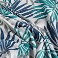 Zasłona biało, turkusowa we wzór liści 140x250 cm przelotka - ELINA - Design 91