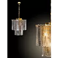 Lampa wisząca do salonu złota DALIA z prostokątnymi szklanymi eleganckimi zawieszkami