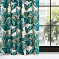 Zasłona welwetowa biało, zielona ze wzorem egzotycznych liści 140x270 cm taśma - DAVOS