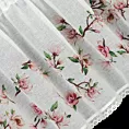 Zazdrostka ARI z etaminy zdobiona nadrukiem magnolii i koronką 150x60 cm