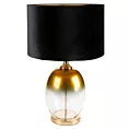 Lampa stołowa do salonu czarno, złota KAJA z transparentnego cieniowanego szkła z błyszczącym welwetowym abażurem