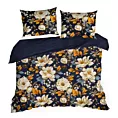 Pościel 220x200 cm bawełna ranforce kolor granatowy, pomarańczowy z motywem kwiatów FIORA