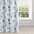 Firana biało, niebieska z etaminy z nadrukiem egzotycznych liści półprzezroczysta 140x250 cm przelotka