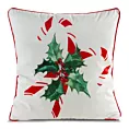 Poszewka na poduszkę 45x45 cm świąteczna kremowo czerwona zdobiona nadrukiem cukrowych lasek TORI
