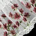 Zazdrostka biała z etaminy zdobiona nadrukiem bordowych kwiatów i koronką 30x150 cm tunel ISA