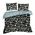 Pościel 220x200 cm z satyny bawełnianej kolor czarny, jasnoniebieski w eleganckim opakowaniu z egzotycznym wzorem GIFT2