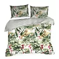 Pościel 220x200 cm bawełniana kolor biały, zielony z wzorem egzotycznych liści SPRING 43