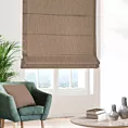 Roleta rzymska jasnobrązowa z tkaniny zaciemniającej typu dimout o naturalnym splocie, z efektem melanżu