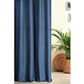 Zasłona szyta na flexach LOVELY ciemnoniebieska z widocznym ozdobnym splotem, o naturalnym charakterze