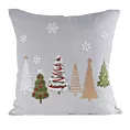 Poszewka na poduszkę świąteczna 45x45 cm zdobiona haftem choinek i śnieżynek