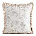 Poszewka na poduszkę 45x45 cm z tkaniny wodoodpornej kremowo, beżowy idealna na taras oraz balkon zdobiona nadrukiem roślinnym i frędzli GARDEN