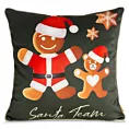 Poszewka na poduszkę 60x60 cm welwetowa, zielono czerwona ze świątecznym motywem pierników GINGER