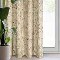 Zasłona beżowo, szampańska z metalicznym nadrukiem egzotycznych liści z welwetu 135x250 przelotka - ODETA