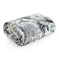 Koc polarowy 150x200 cm zielono, biały zdobiony nadrukiem egzotycznych liści DAVOS