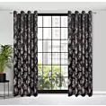 Zasłona welwetowa czarno, szampańska z błyszczącym nadrukiem palmowych liści 140x250 cm przelotka - GLORIA