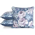 Poszewka na poduszkę 45x45 cm welwetowa ciemnoniebiesko, różowa z roślinnym nadrukiem VELVET 204