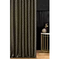 Zasłona szyta na flexach czarno złota z szenilowej tkaniny w drobny geometryczny wzór przetykany błyszczącą nicią